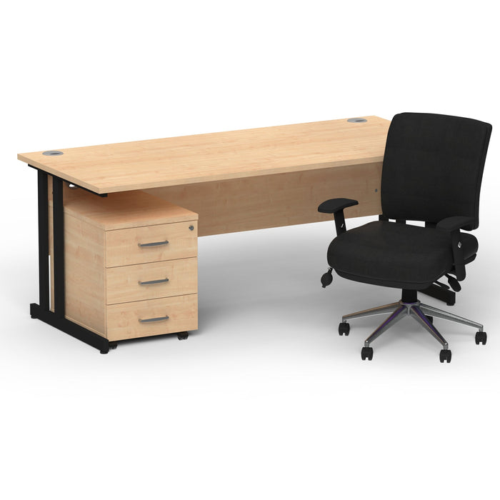 Impulse 1800mm Cantilever Straight Desk With Mobile Pedestal and Chiro Medium Back Black Operator Chair Impulse Bundles Dynamic Office Solutions Maple Black 3
