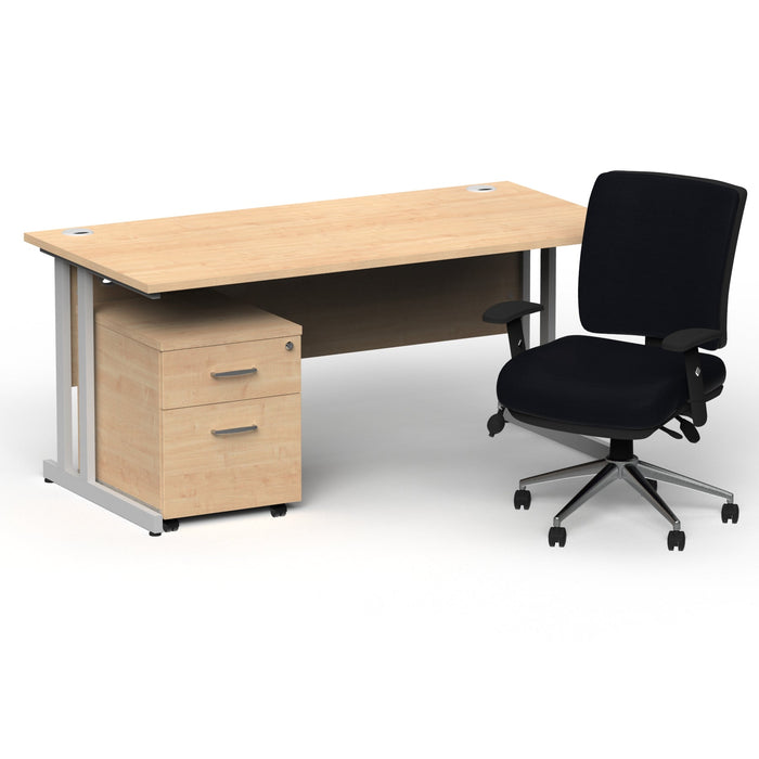 Impulse 1800mm Cantilever Straight Desk With Mobile Pedestal and Chiro Medium Back Black Operator Chair Impulse Bundles Dynamic Office Solutions Maple Silver 2