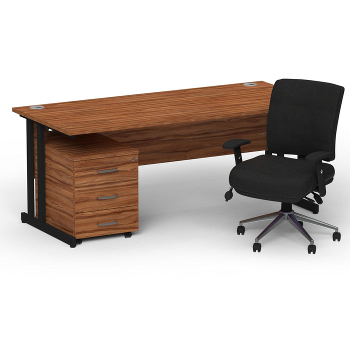 Impulse 1800mm Cantilever Straight Desk With Mobile Pedestal and Chiro Medium Back Black Operator Chair Impulse Bundles Dynamic Office Solutions Walnut Black 3
