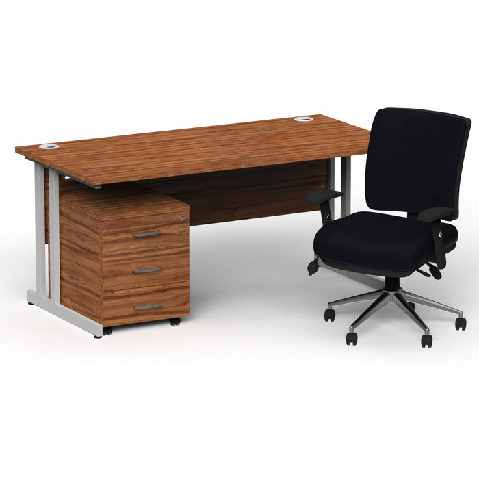 Impulse 1800mm Cantilever Straight Desk With Mobile Pedestal and Chiro Medium Back Black Operator Chair Impulse Bundles Dynamic Office Solutions Walnut Silver 3