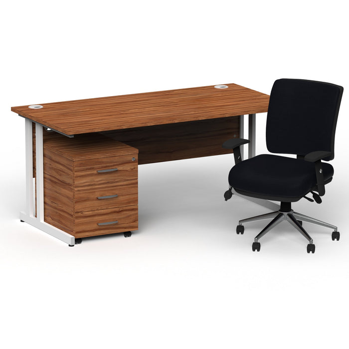 Impulse 1800mm Cantilever Straight Desk With Mobile Pedestal and Chiro Medium Back Black Operator Chair Impulse Bundles Dynamic Office Solutions Walnut White 3