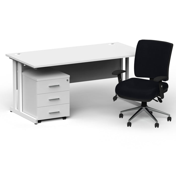 Impulse 1800mm Cantilever Straight Desk With Mobile Pedestal and Chiro Medium Back Black Operator Chair Impulse Bundles Dynamic Office Solutions White White 3
