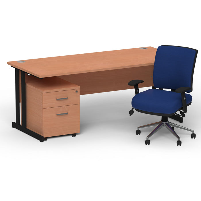 Impulse 1800mm Cantilever Straight Desk With Mobile Pedestal and Chiro Medium Back Blue Operator Chair Impulse Bundles Dynamic Office Solutions Beech Black 2