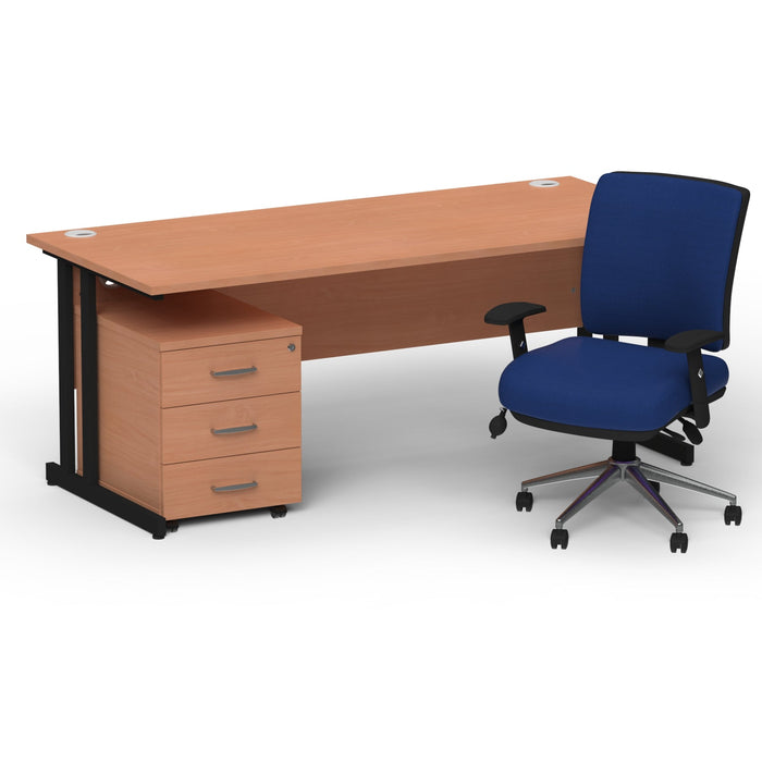 Impulse 1800mm Cantilever Straight Desk With Mobile Pedestal and Chiro Medium Back Blue Operator Chair Impulse Bundles Dynamic Office Solutions Beech Black 3