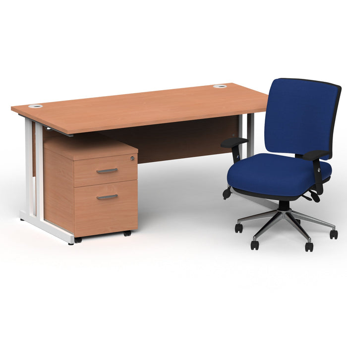 Impulse 1800mm Cantilever Straight Desk With Mobile Pedestal and Chiro Medium Back Blue Operator Chair Impulse Bundles Dynamic Office Solutions Beech White 2