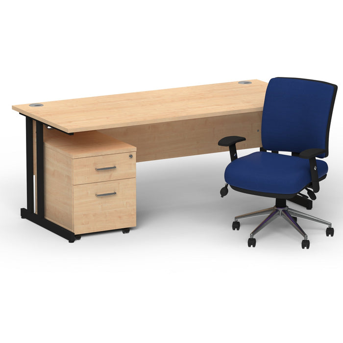 Impulse 1800mm Cantilever Straight Desk With Mobile Pedestal and Chiro Medium Back Blue Operator Chair Impulse Bundles Dynamic Office Solutions Maple Black 2