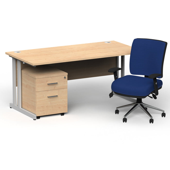 Impulse 1800mm Cantilever Straight Desk With Mobile Pedestal and Chiro Medium Back Blue Operator Chair Impulse Bundles Dynamic Office Solutions Maple Silver 2