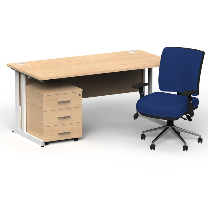 Impulse 1800mm Cantilever Straight Desk With Mobile Pedestal and Chiro Medium Back Blue Operator Chair Impulse Bundles Dynamic Office Solutions Maple White 3