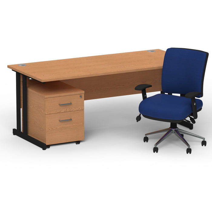Impulse 1800mm Cantilever Straight Desk With Mobile Pedestal and Chiro Medium Back Blue Operator Chair Impulse Bundles Dynamic Office Solutions Oak Black 2