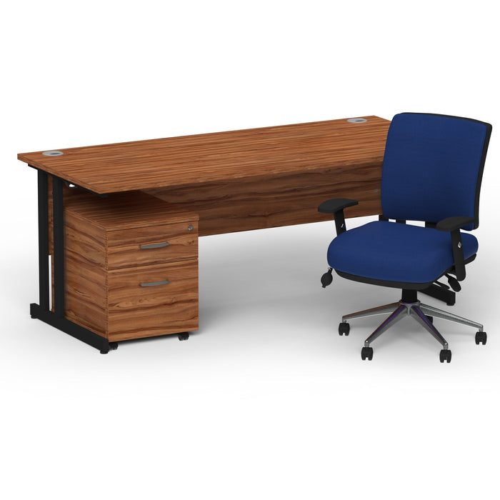 Impulse 1800mm Cantilever Straight Desk With Mobile Pedestal and Chiro Medium Back Blue Operator Chair Impulse Bundles Dynamic Office Solutions Walnut Black 2