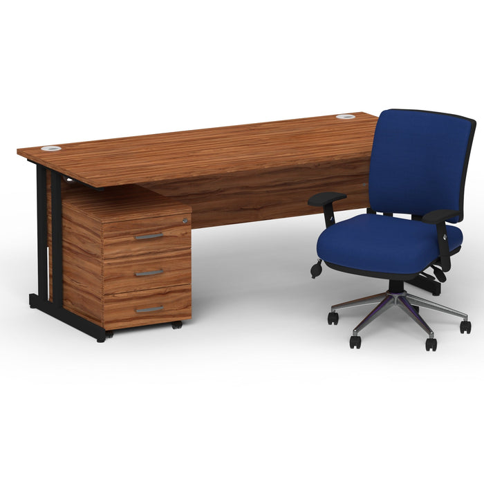 Impulse 1800mm Cantilever Straight Desk With Mobile Pedestal and Chiro Medium Back Blue Operator Chair Impulse Bundles Dynamic Office Solutions Walnut Black 3