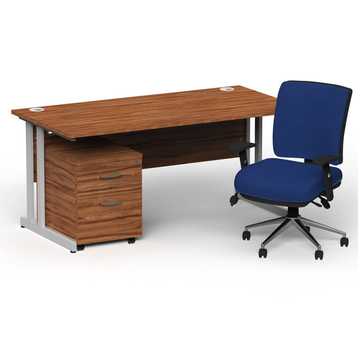 Impulse 1800mm Cantilever Straight Desk With Mobile Pedestal and Chiro Medium Back Blue Operator Chair Impulse Bundles Dynamic Office Solutions Walnut Silver 2