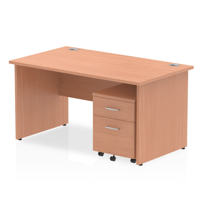 Impulse Panel End Straight Desk With Mobile Pedestal Workstations Dynamic Office Solutions Beech 1400 2 Drawer