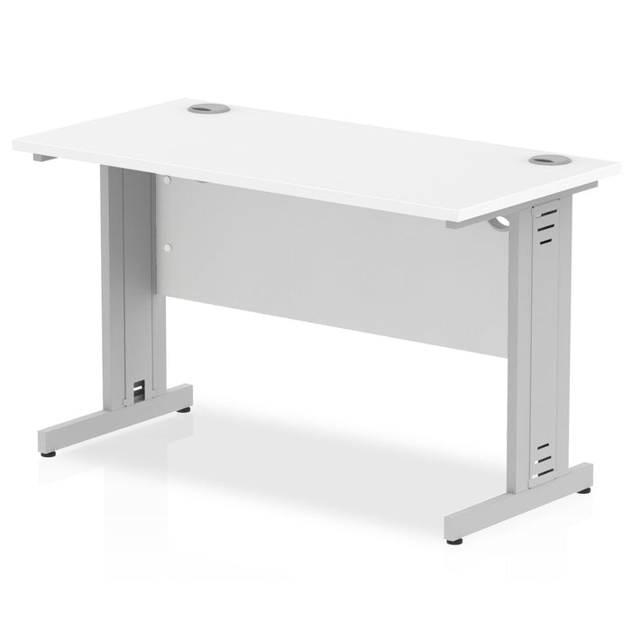 Impulse Slimline Desk Cable Managed Leg - Grey Oak Desks Dynamic Office Solutions White Silver 1200mm x 600mm