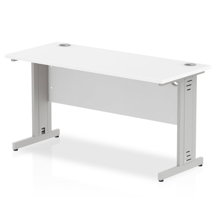 Impulse Slimline Desk Cable Managed Leg - Grey Oak Desks Dynamic Office Solutions White Silver 1400mm x 600mm