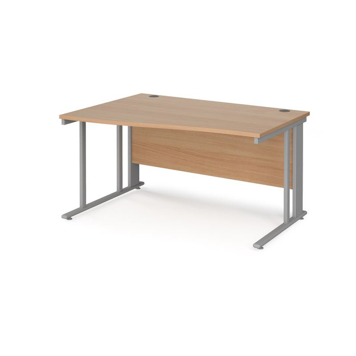 Maestro 25 cable managed leg left hand wave office desk Desking Dams Beech Silver 1400mm x 800-990mm
