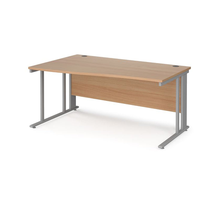 Maestro 25 cable managed leg left hand wave office desk Desking Dams Beech Silver 1600mm x 800-990mm