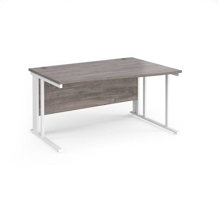 Maestro 25 cable managed leg right hand wave office desk Desking Dams Grey Oak White 1400mm x 800-990mm
