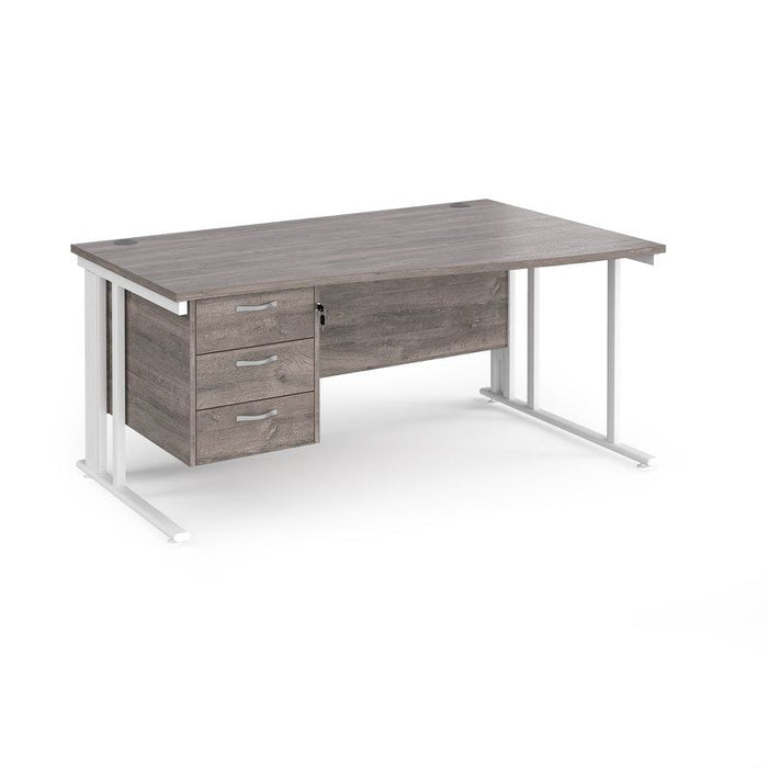 Maestro 25 cable managed leg right hand wave office desk with 3 drawer pedestal Desking Dams Grey Oak White 1600mm x 800-990mm
