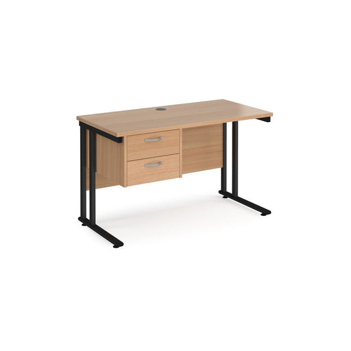 Maestro 25 cantilever leg straight, narrow office desk with 2 drawer pedestal Desking Dams Beech Black 1200mm x 600mm