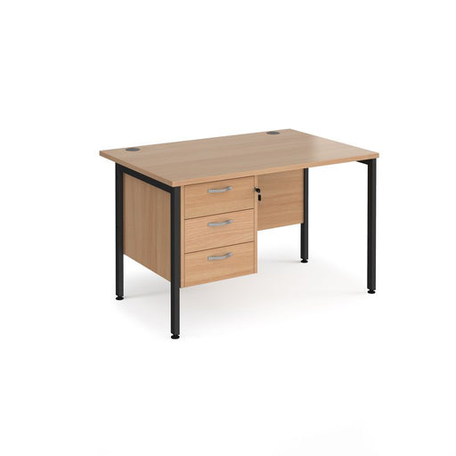 Maestro 25 H Frame straight desk with 3 drawer pedestal Desking Dams Beech Black 1200mm x 800mm
