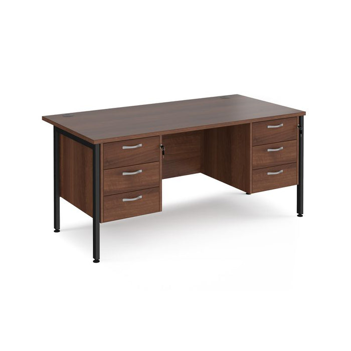 Maestro 25 H Frame straight desk with two x 3 drawer pedestals Desking Dams Walnut Black 1600mm x 800mm