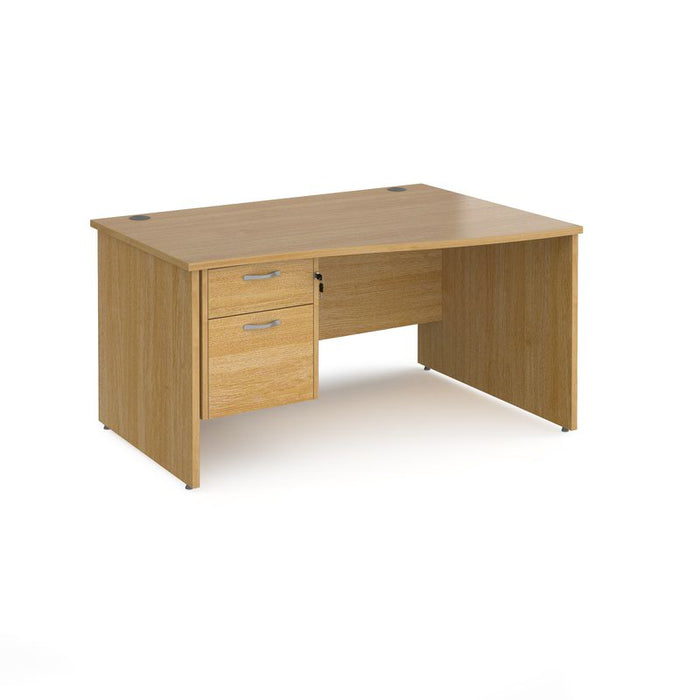 Maestro 25 Panel Leg right hand wave desk with 2 drawer pedestal Desking Dams Oak 1400mm x 800-990mm 