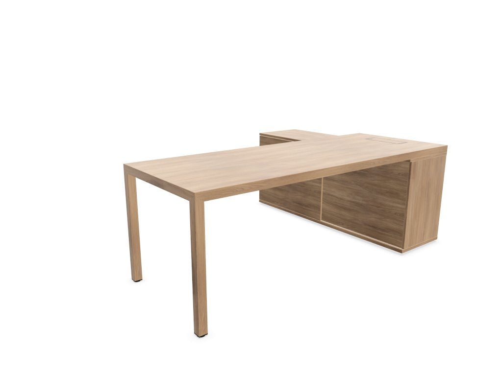 Prisma Individual Desk with supporting credenza Bench Desk Actiu Left Chestnut/Chestnut/Chestnut