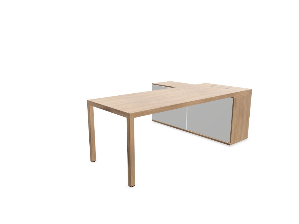 Prisma Individual Desk with supporting credenza Bench Desk Actiu Left Chestnut/Chestnut/White
