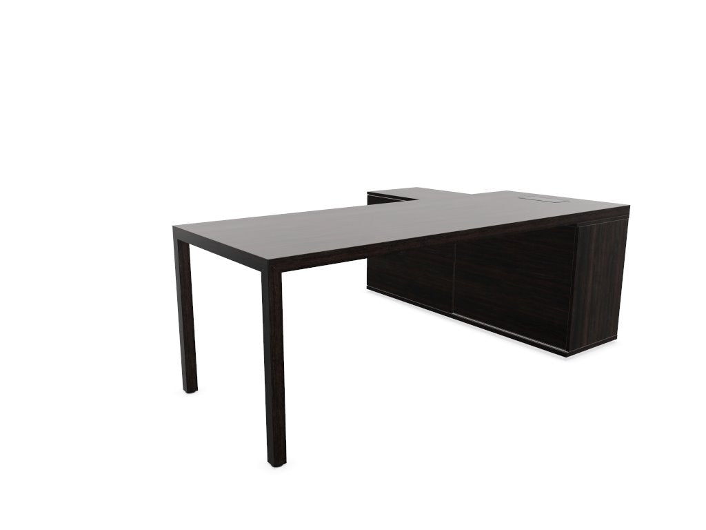 Prisma Individual Desk with supporting credenza Bench Desk Actiu Left Dark Oak/Dark Oak/Dark Oak