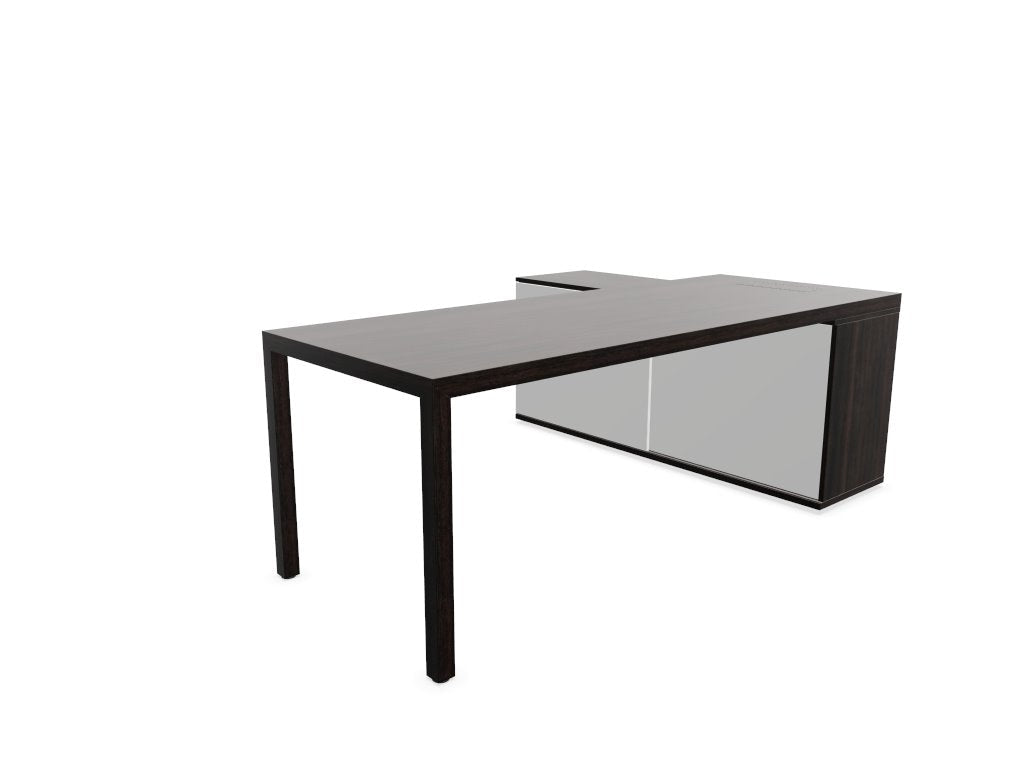 Prisma Individual Desk with supporting credenza Bench Desk Actiu Left Dark Oak/Dark Oak/White