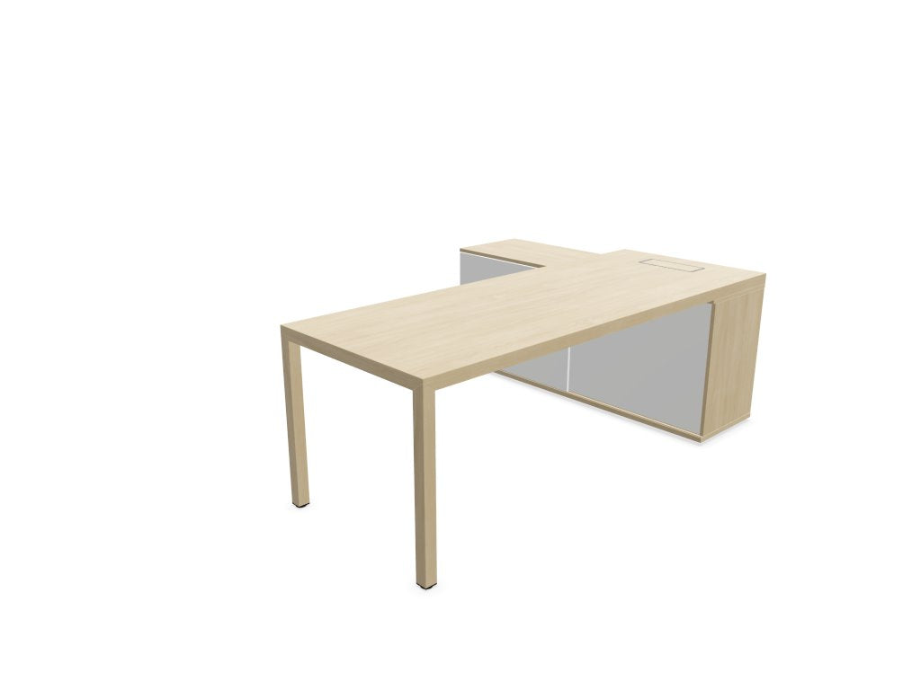 Prisma Individual Desk with supporting credenza Bench Desk Actiu Left Light Oak/Light Oak/White