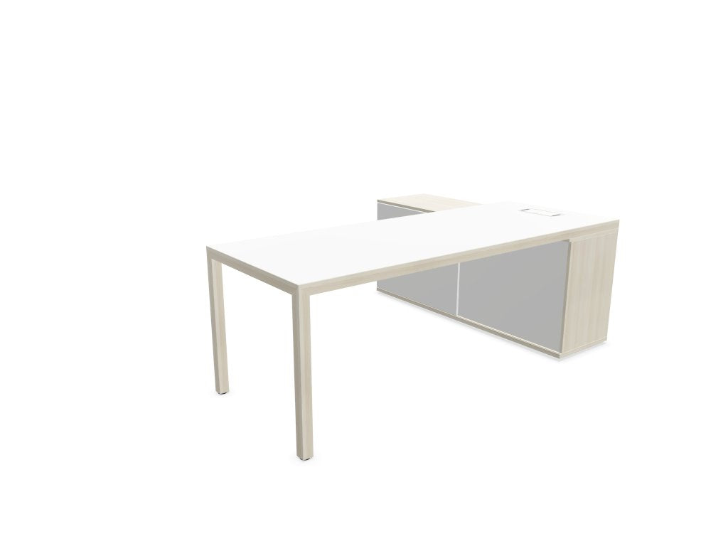 Prisma Individual Desk with supporting credenza Bench Desk Actiu Left White/Lime Oak/White