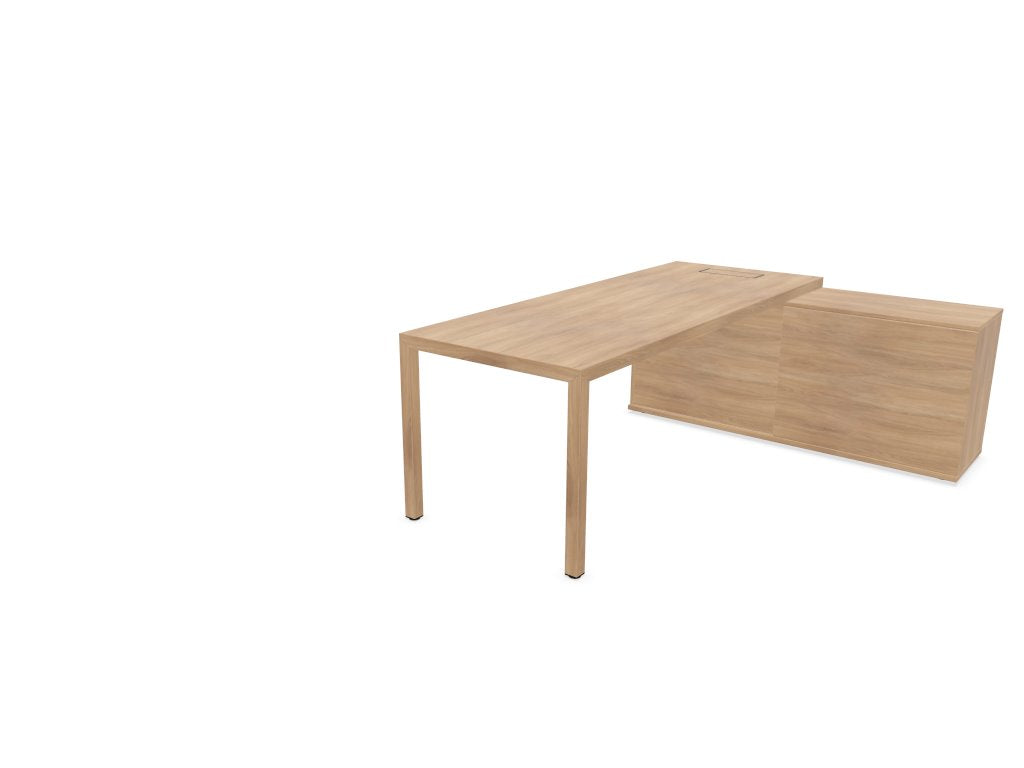 Prisma Individual Desk with supporting credenza Bench Desk Actiu Right Chestnut/Chestnut/Chestnut