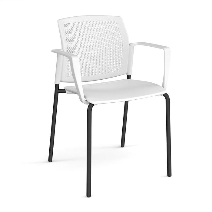 Santana 4 leg stacking chair with plastic seat and perforated back, and fixed arms Seating Families Dams White Black 