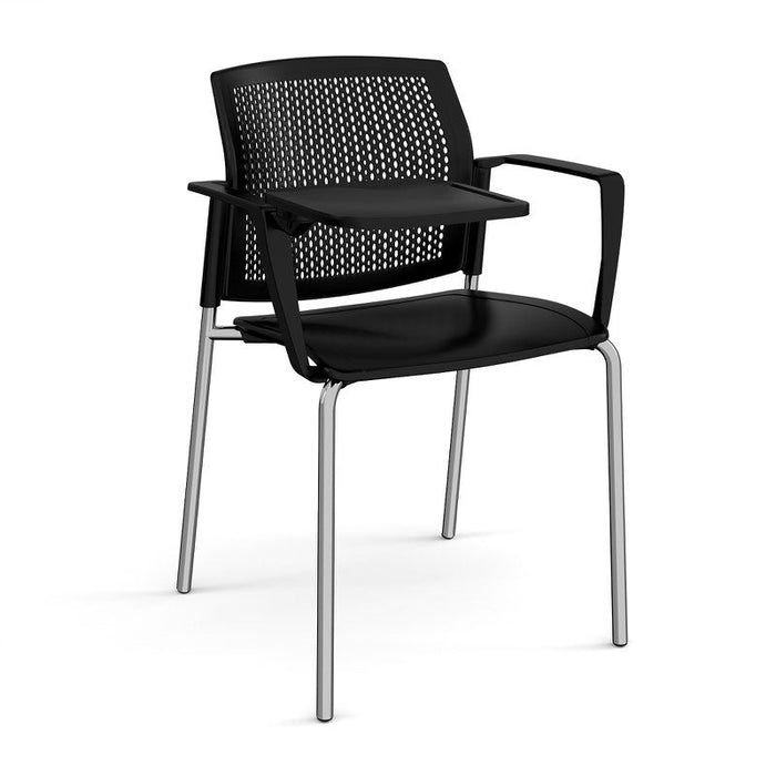 Santana 4 leg stacking chair with plastic seat and perforated back, with arms and writing tablet Seating Families Dams Black Chrome 