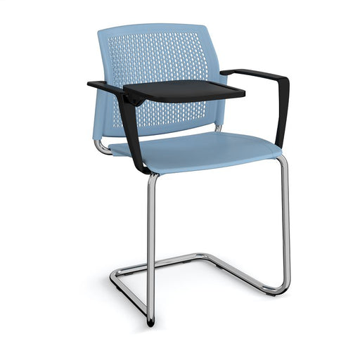 Santana cantilever chair with plastic seat and perforated back, with arms and writing tablet Seating Families Dams Blue Chrome 