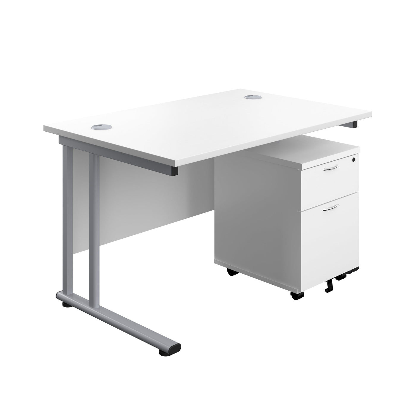 Start Next Day Delivery Cantilever Desk & Two Drawer Pedestal Bundle Rectangular Office Desks TC Group White 1200mm x 800mm