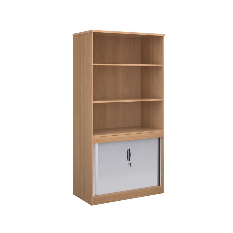 Systems combination unit with tambour doors and open top 2000mm high with 2 shelves Wooden Storage Dams Beech
