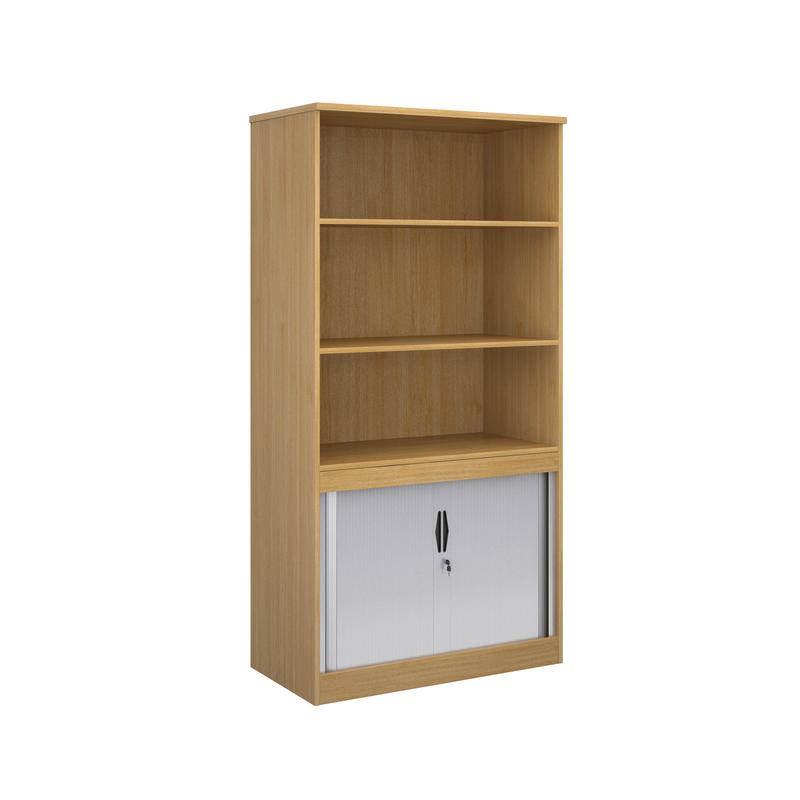 Systems combination unit with tambour doors and open top 2000mm high with 2 shelves Wooden Storage Dams Oak