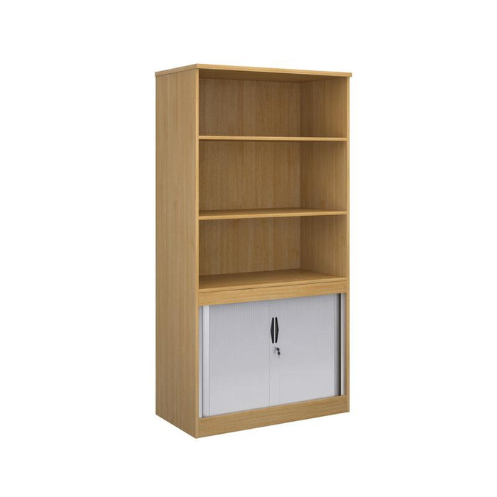 Systems combination unit with tambour doors and open top 2000mm high with 2 shelves Wooden Storage Dams Oak 