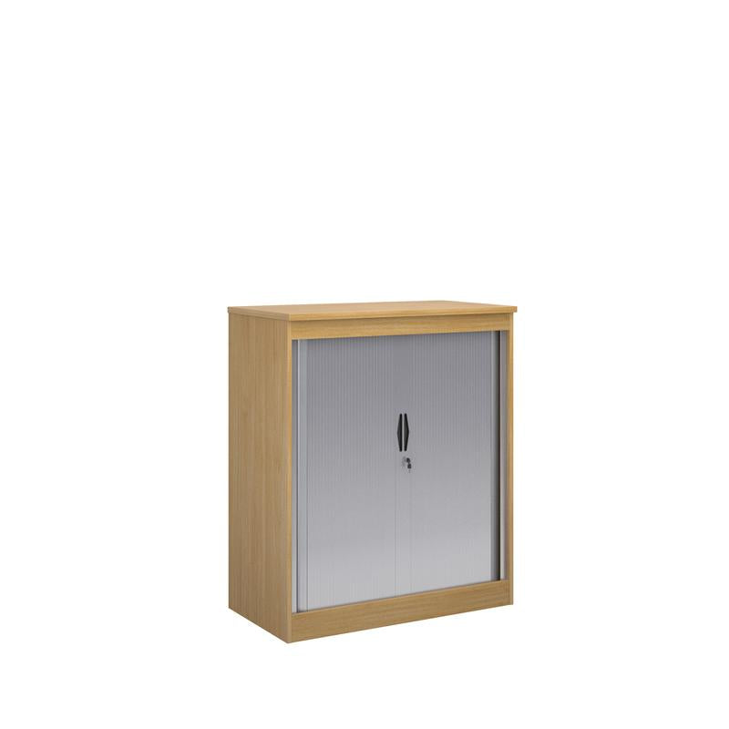 Systems horizontal tambour door cupboard 1200mm high Wooden Storage Dams Oak
