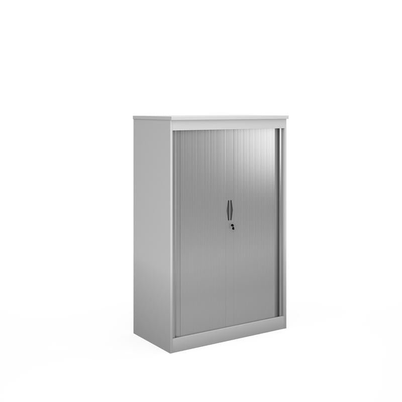 Systems horizontal tambour door cupboard 1600mm high Wooden Storage Dams White