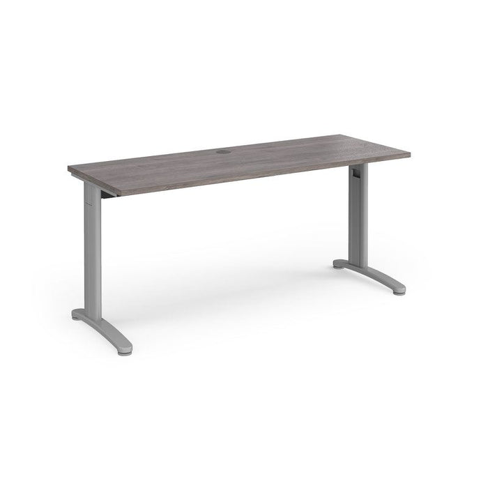 TR10 straight narrow office desk Desking Dams Grey Oak Silver 1600mm x 600mm