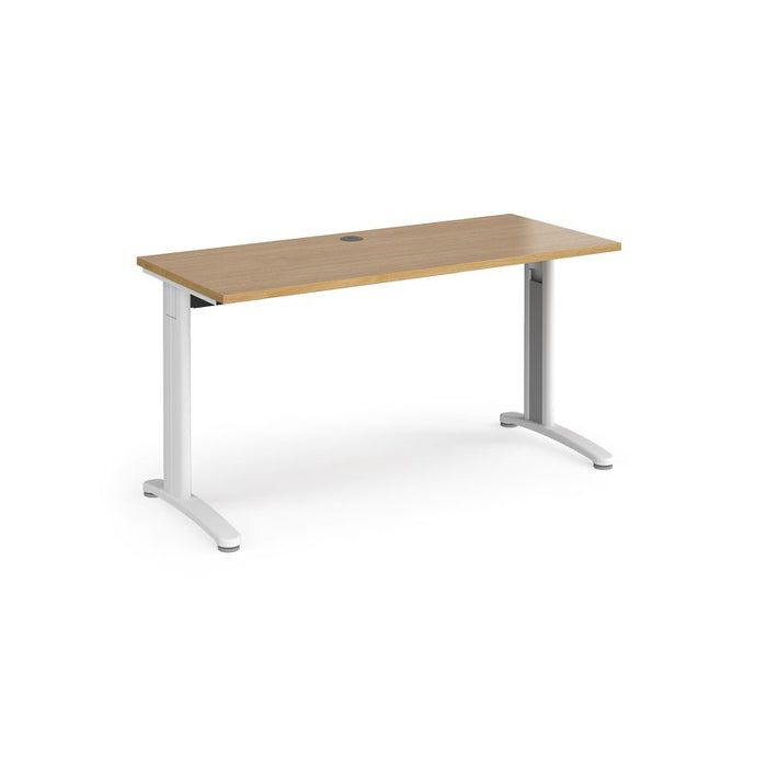 TR10 straight narrow office desk Desking Dams Oak White 1400mm x 600mm