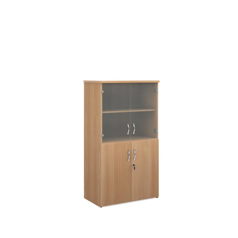 Universal combination unit with glass upper doors 1440mm high with 3 shelves Wooden Storage Dams Beech