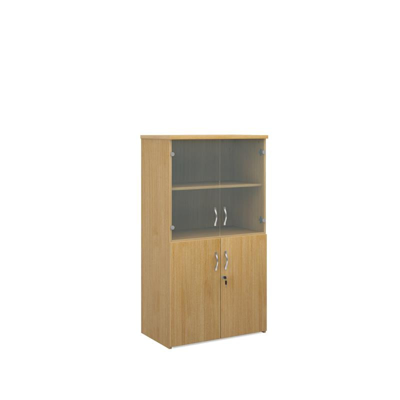 Universal combination unit with glass upper doors 1440mm high with 3 shelves Wooden Storage Dams Oak
