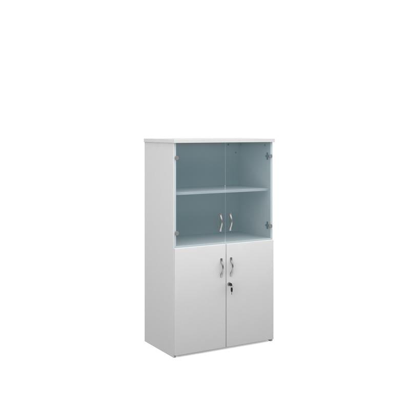 Universal combination unit with glass upper doors 1440mm high with 3 shelves Wooden Storage Dams White