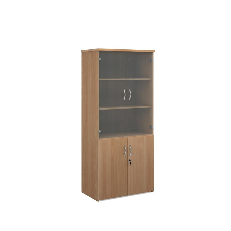 Universal combination unit with glass upper doors 1790mm high with 4 shelves Wooden Storage Dams Beech