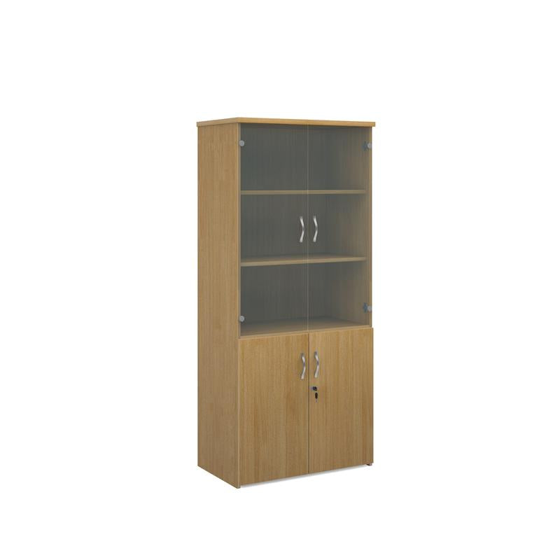 Universal combination unit with glass upper doors 1790mm high with 4 shelves Wooden Storage Dams Oak